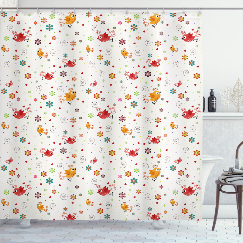 Birds Swirls Flowers Shower Curtain