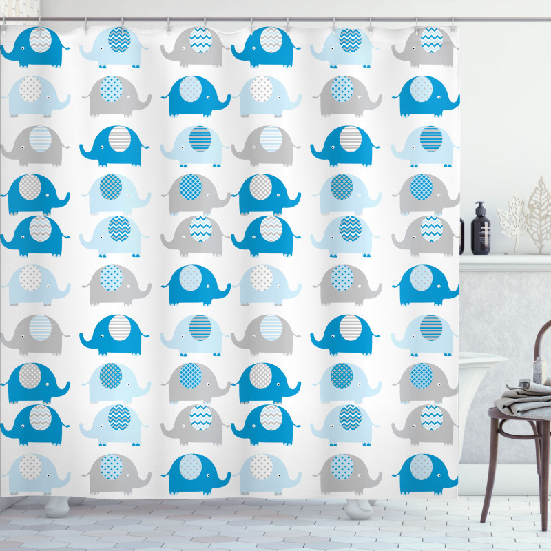 Elephants with Motifs Shower Curtain