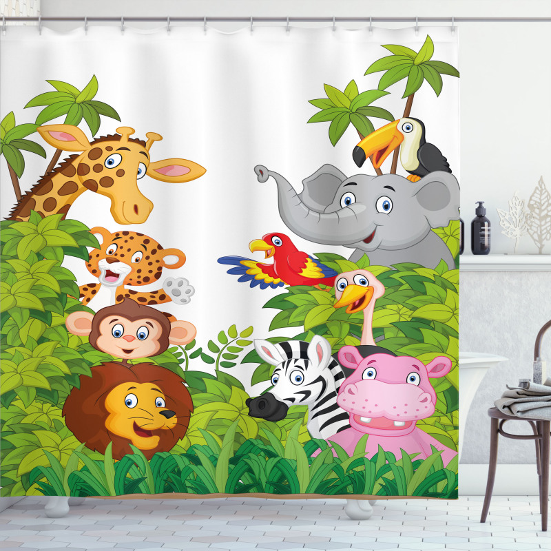 Cartoon Zoo Mascots Shower Curtain