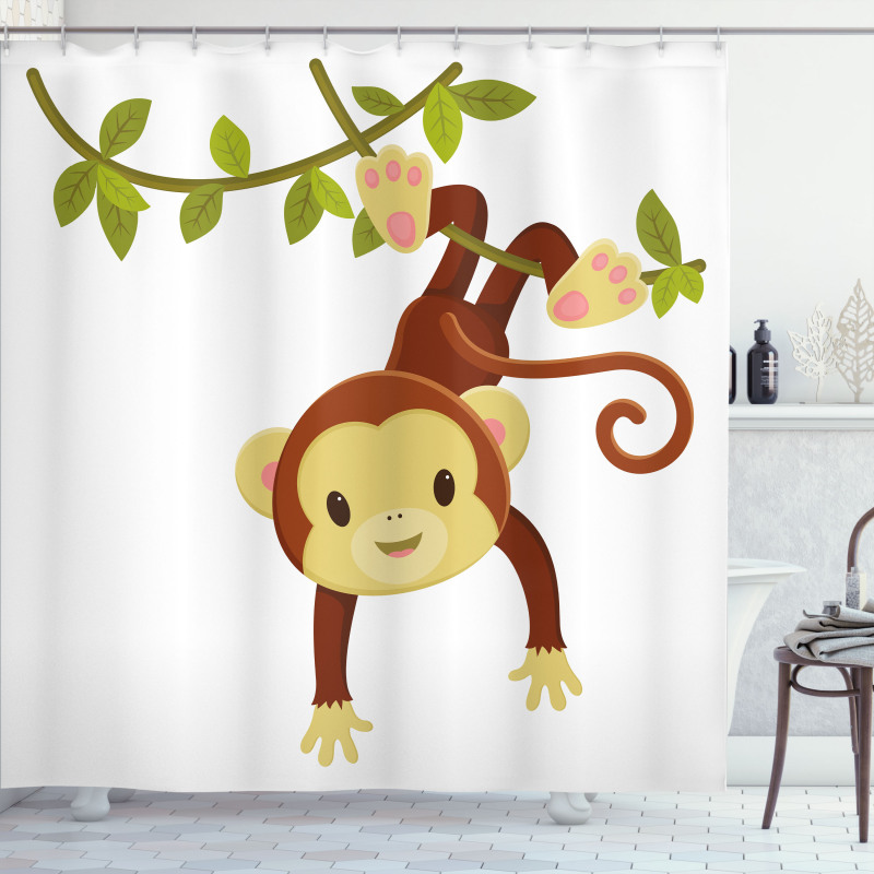 Cartoon Monkey on Liana Shower Curtain