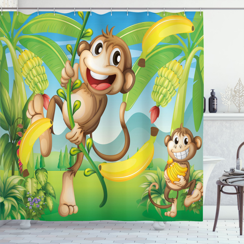 2 Monkeys and Bananas Shower Curtain