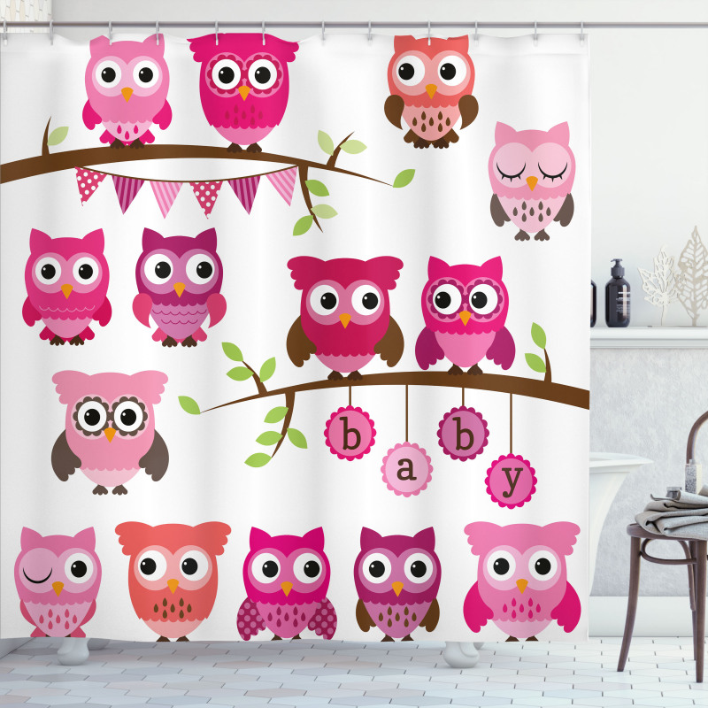 Owls Branches Cartoon Shower Curtain