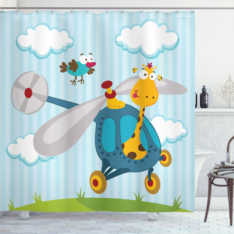 Funny Giraffe and Bird Shower Curtain