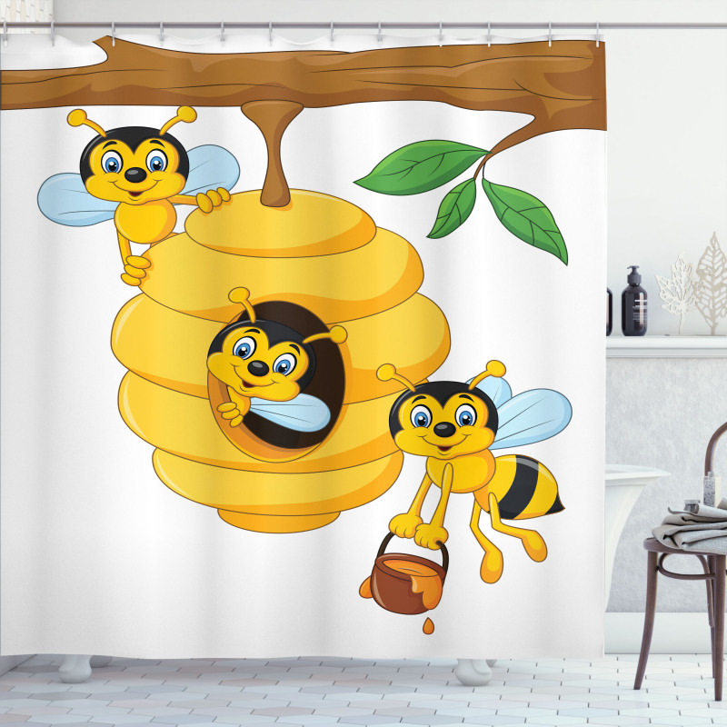 Tree with Beehive Honey Shower Curtain