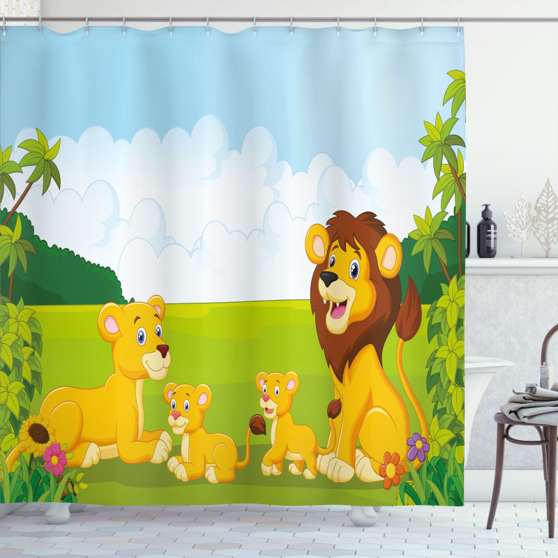 Lion Family in Forest Shower Curtain