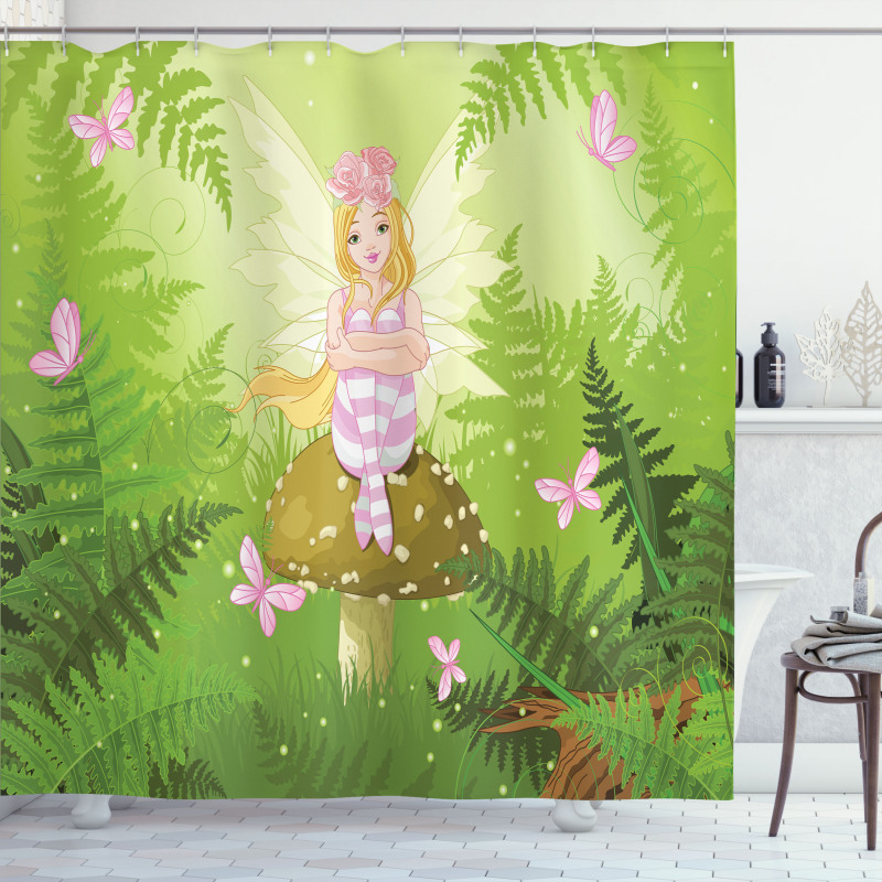 Fairy Girl Floral Hair Shower Curtain