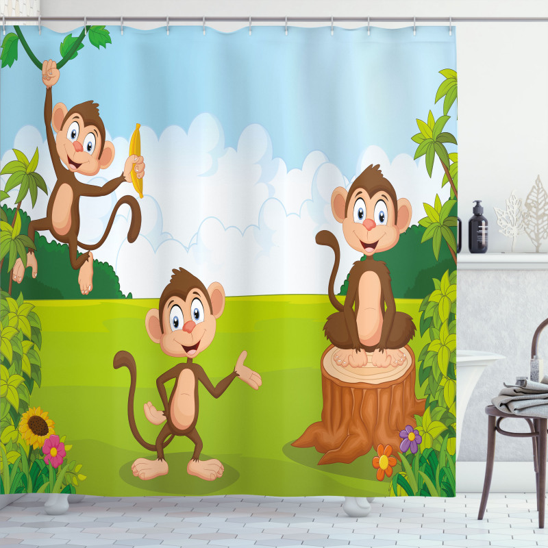 3 Monkeys Safari Shower Curtain