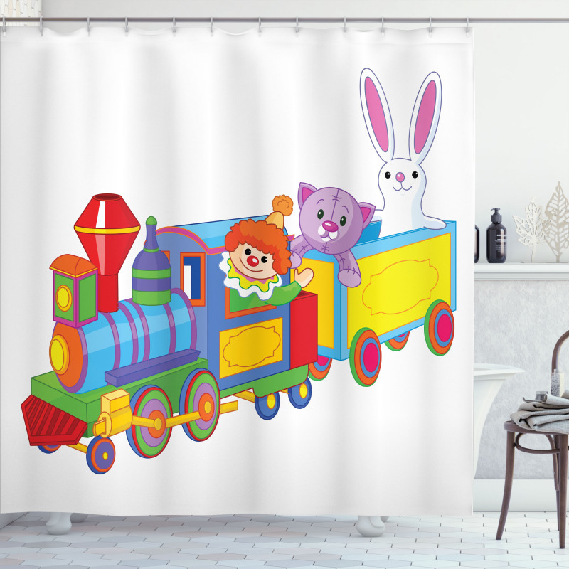 Clown Cat Bunny Train Shower Curtain