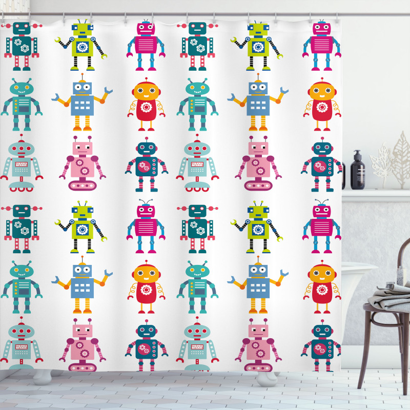 Cartoon Robot Shower Curtain