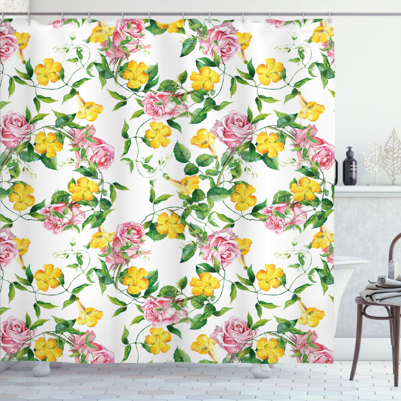 Bindweed Roses Shower Curtain