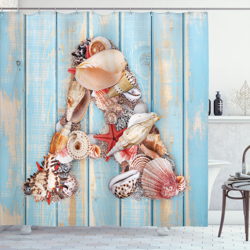 Seashell Wood Backdrop Shower Curtain