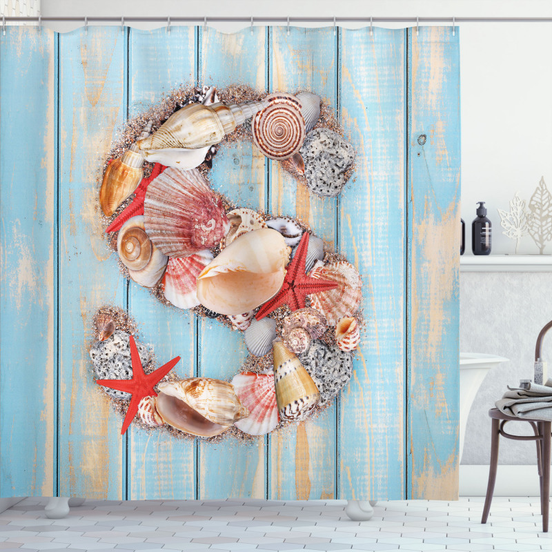 S Seashells Nautical Shower Curtain