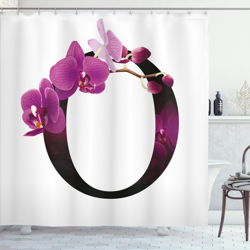 O Alphabet and Orchid Shower Curtain