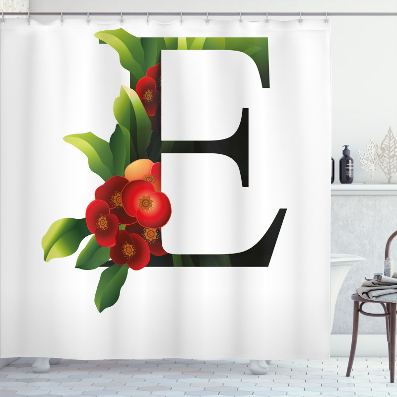 Alphabet Red Blooms Shower Curtain