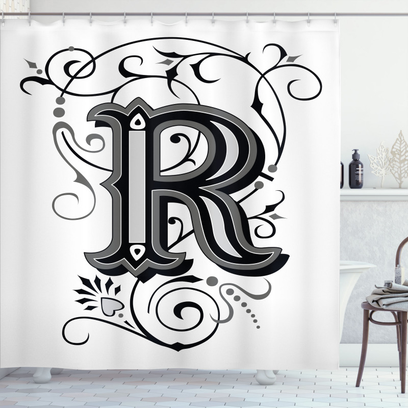 Antique R Typography Shower Curtain