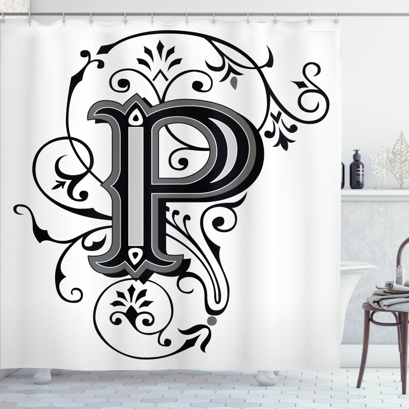 Floral Essence Initial Shower Curtain