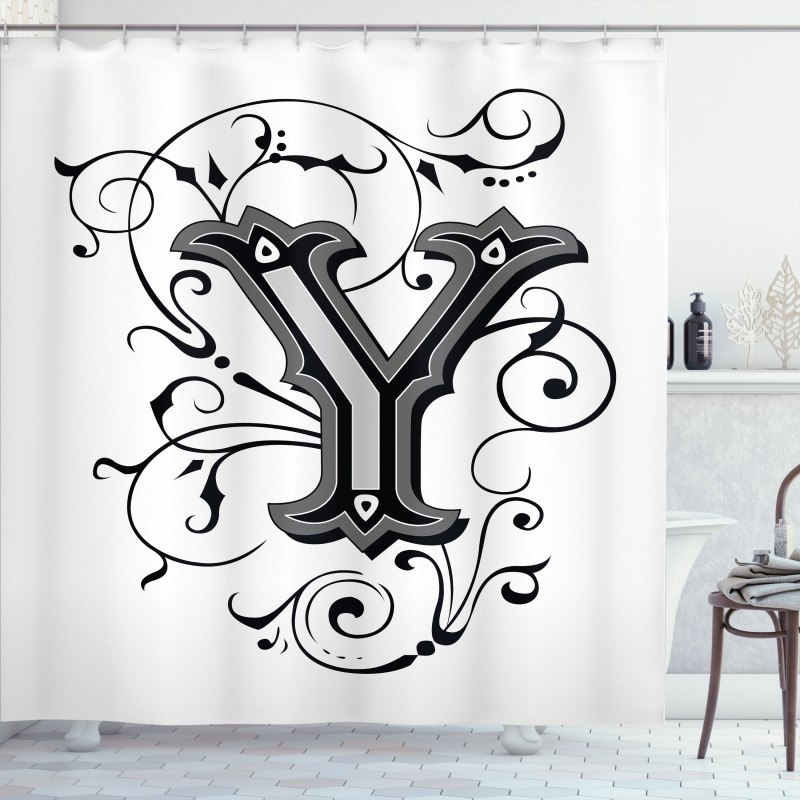 Capital Y Calligraphy Shower Curtain