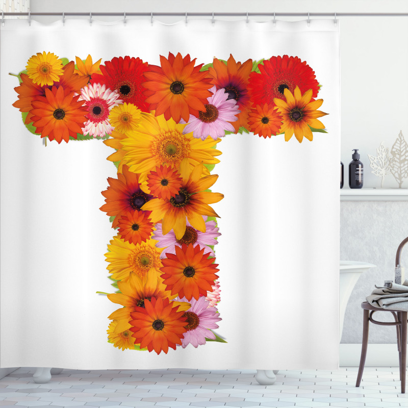 T Shaped Floral Design Shower Curtain