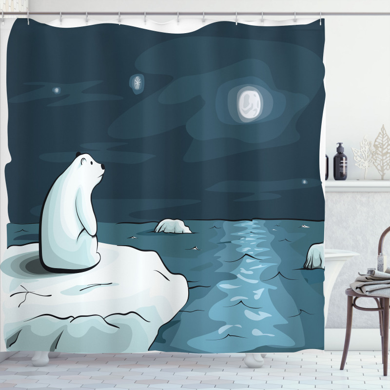 Polar Bear Moon Cartoon Shower Curtain
