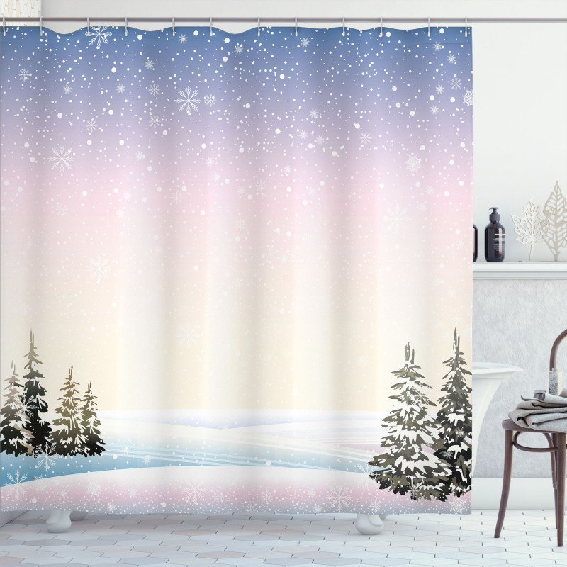 Snowfall and Pine Trees Shower Curtain