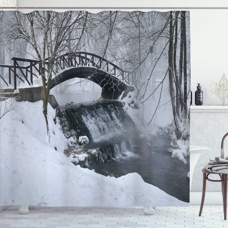 Wooden Bridge Cold River Shower Curtain