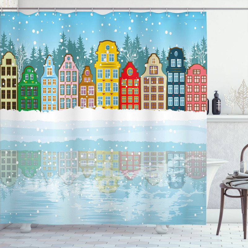 Christmas Houses Sea Shower Curtain