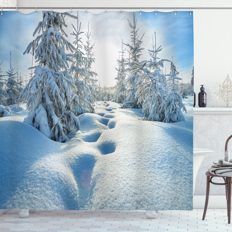 Blue Sky Tree Footprints Shower Curtain