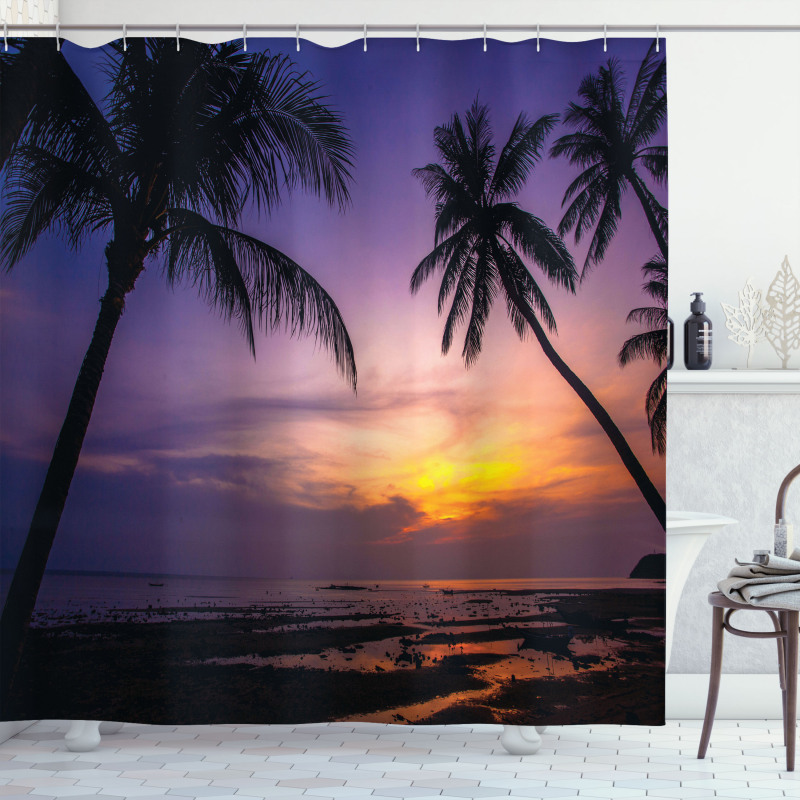 Vivid Twilight Palm Trees Shower Curtain