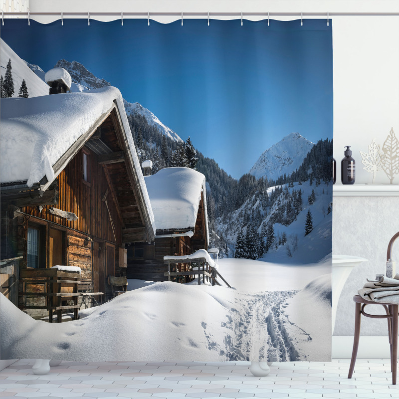 Houses Austria Mountains Shower Curtain
