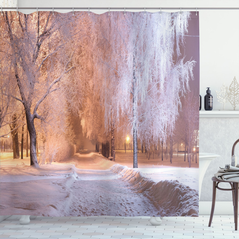 Night Scene Frozen Trees Shower Curtain