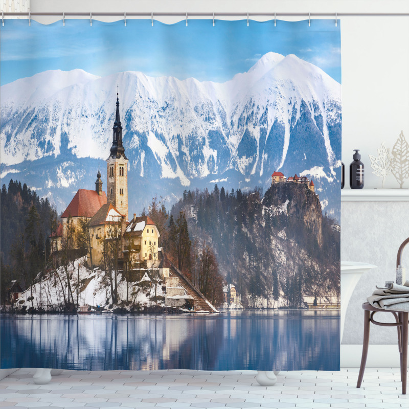 Lake Scene Illustration Shower Curtain