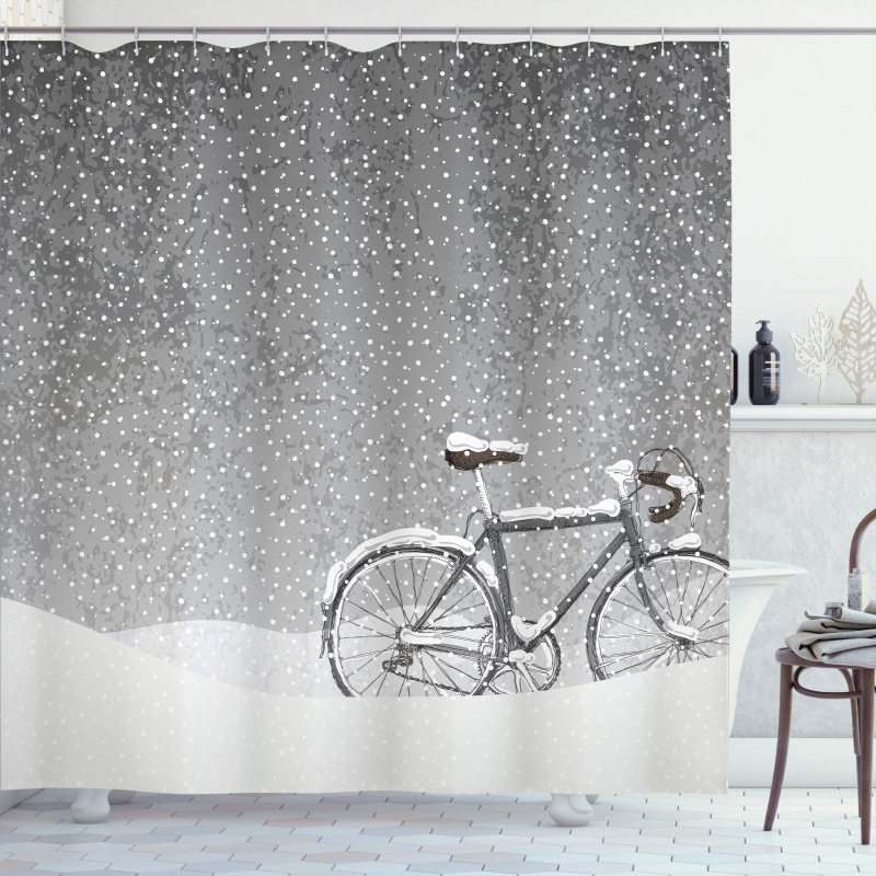 Bicycle Snow Calm Scene Shower Curtain