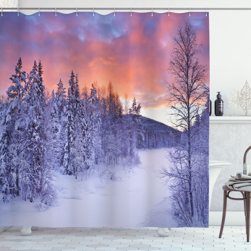 Frozen River Sunrise Shower Curtain