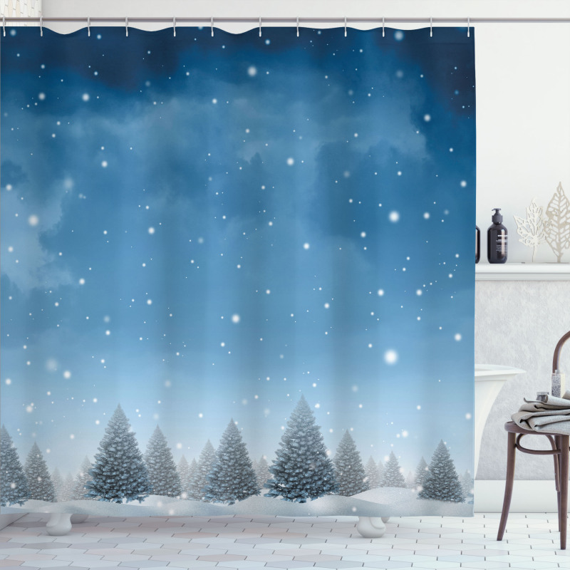 Xmas Blue Forest Trees Shower Curtain