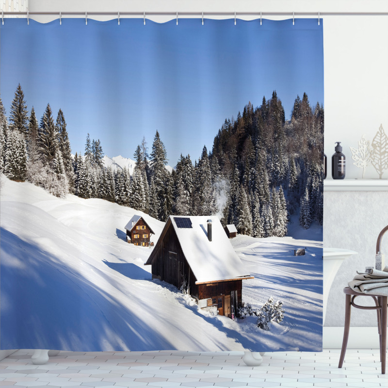 Log Cabins in Mountains Shower Curtain