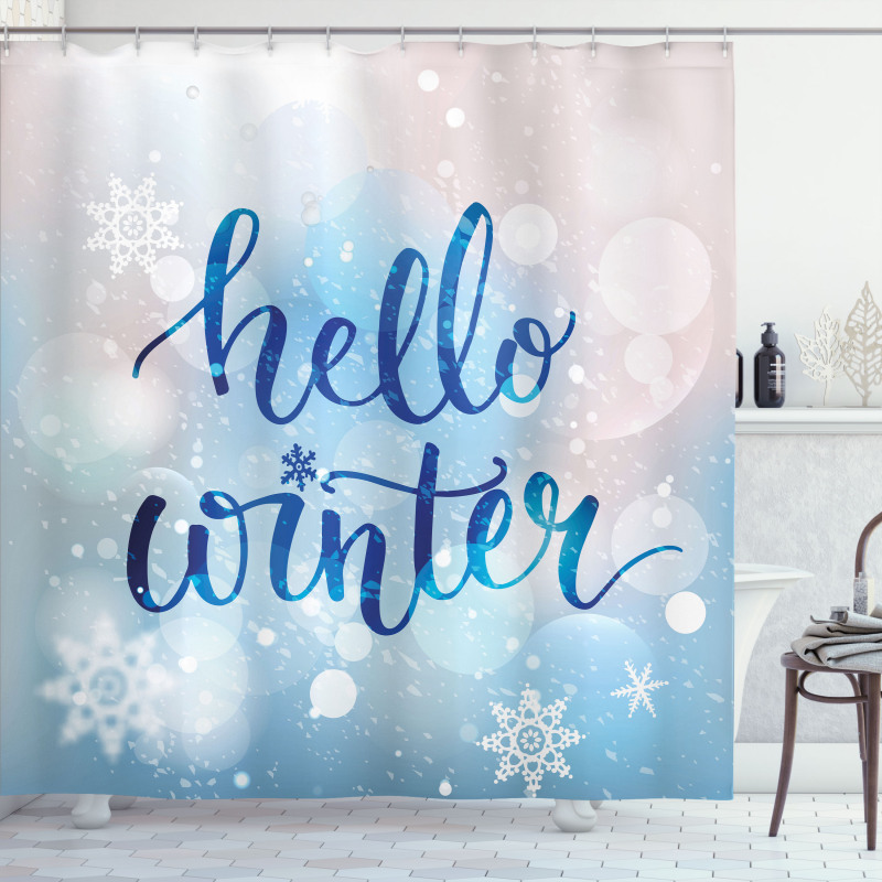 Hello Winter Words Snow Shower Curtain