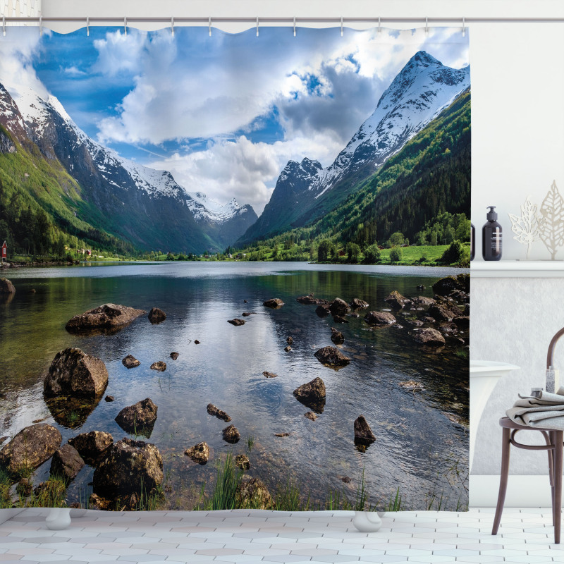 River Open Sky Norway Shower Curtain