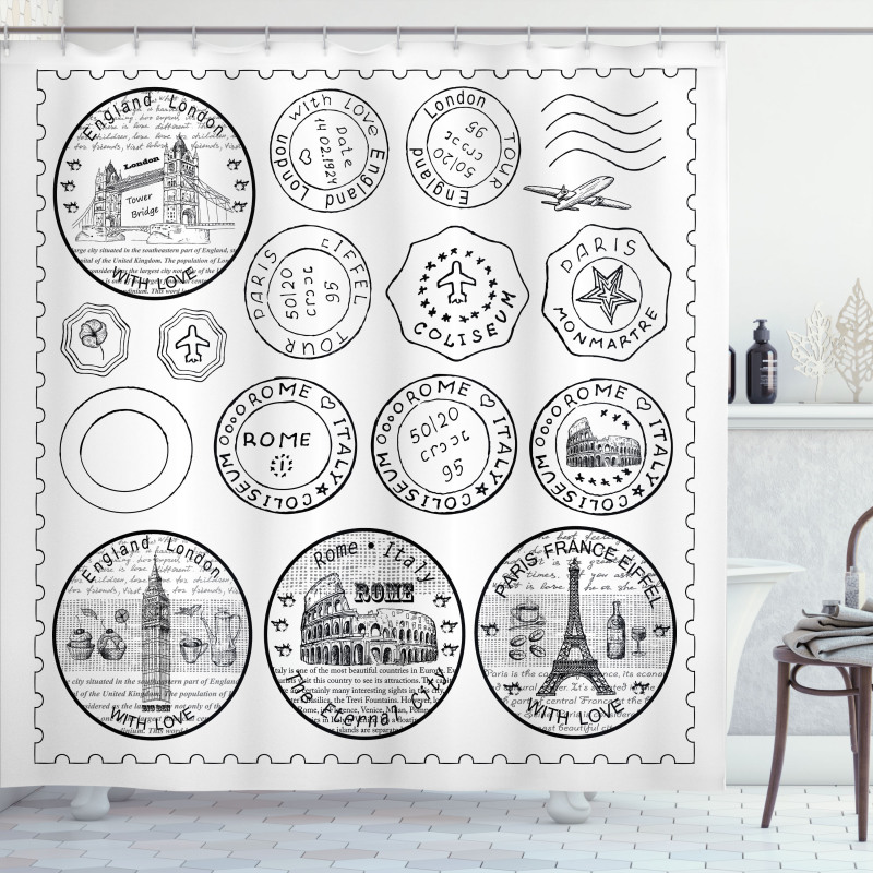 Stamps Famous Landmarks Shower Curtain