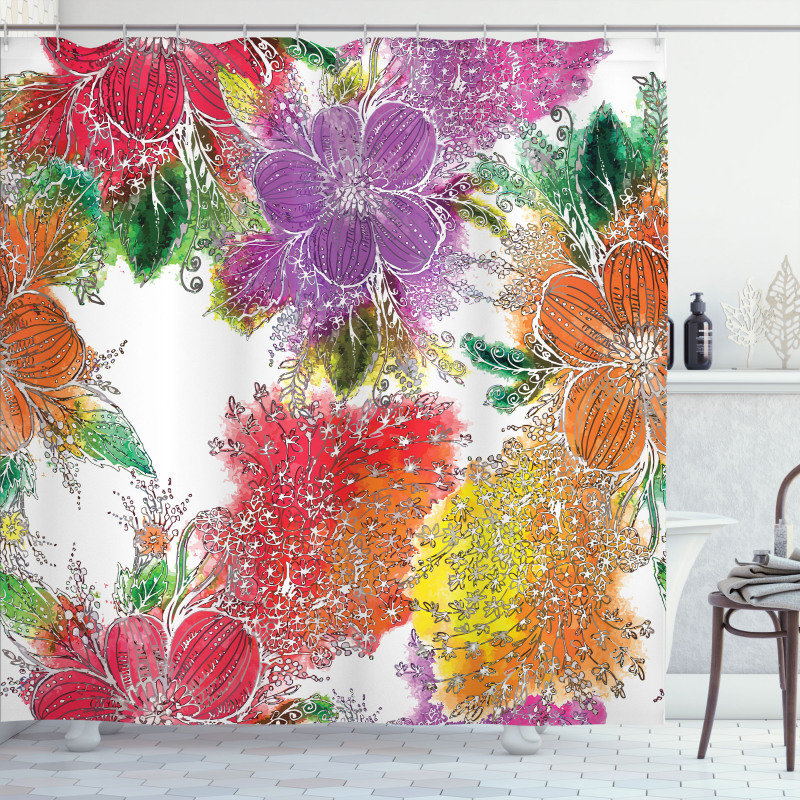 Abstract Colorful Flowers Shower Curtain