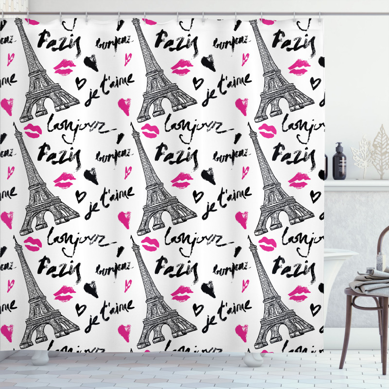 Pink Kiss Eiffel Love Shower Curtain