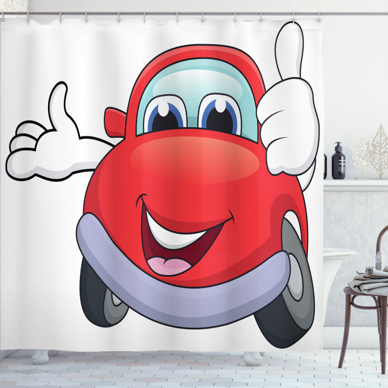 Cartoon Red Vehicle Happy Shower Curtain