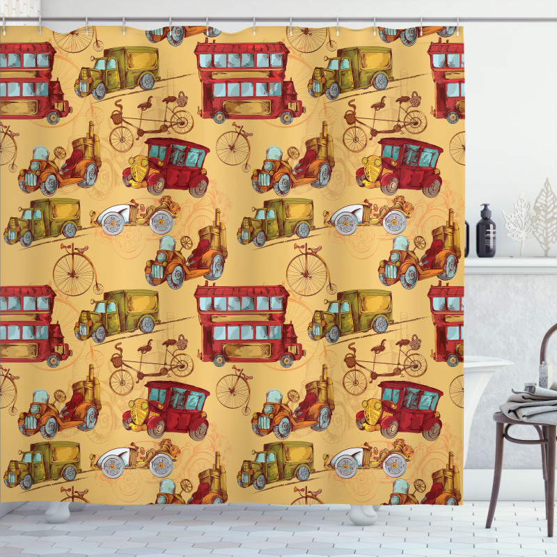 Steampunk Vintage Vehicle Shower Curtain