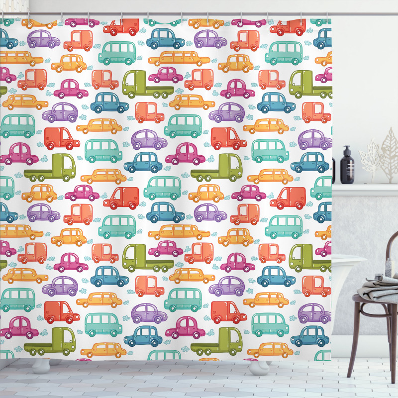 Vibrant Doodle Style Rides Shower Curtain