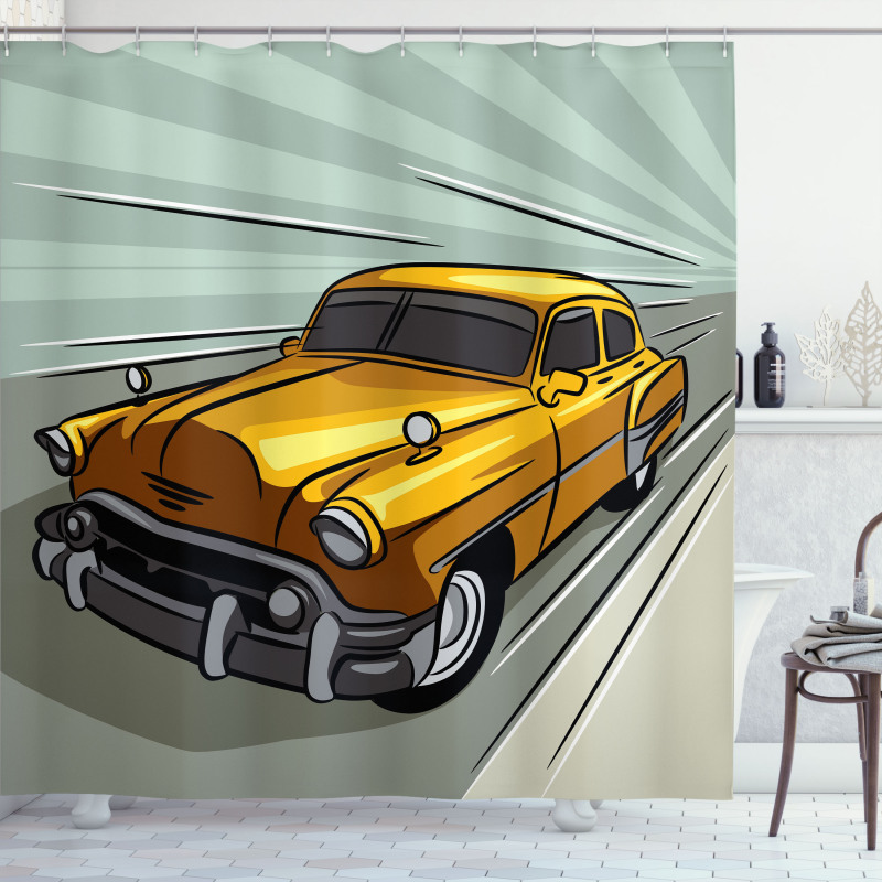 Yellow Vehicle Speeding Shower Curtain