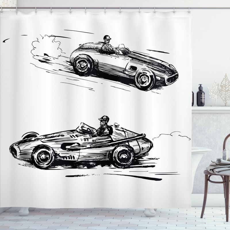 Racing Vehicles Sketch Shower Curtain