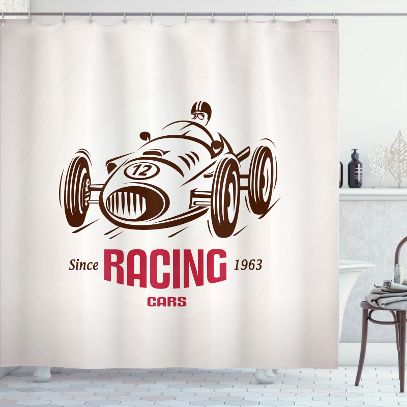 Retro Race Car Emblem Shower Curtain