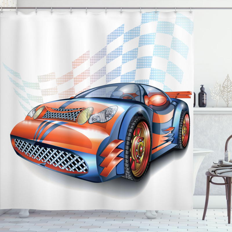 Cartoon Style Race Car Shower Curtain