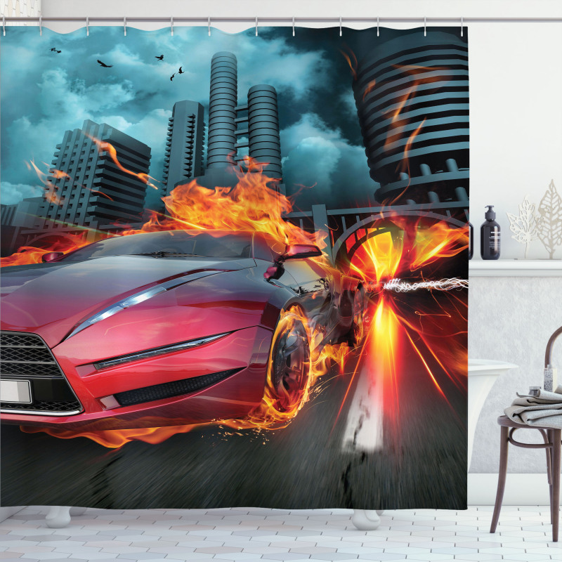 Red Hot Concept Car Flames Shower Curtain