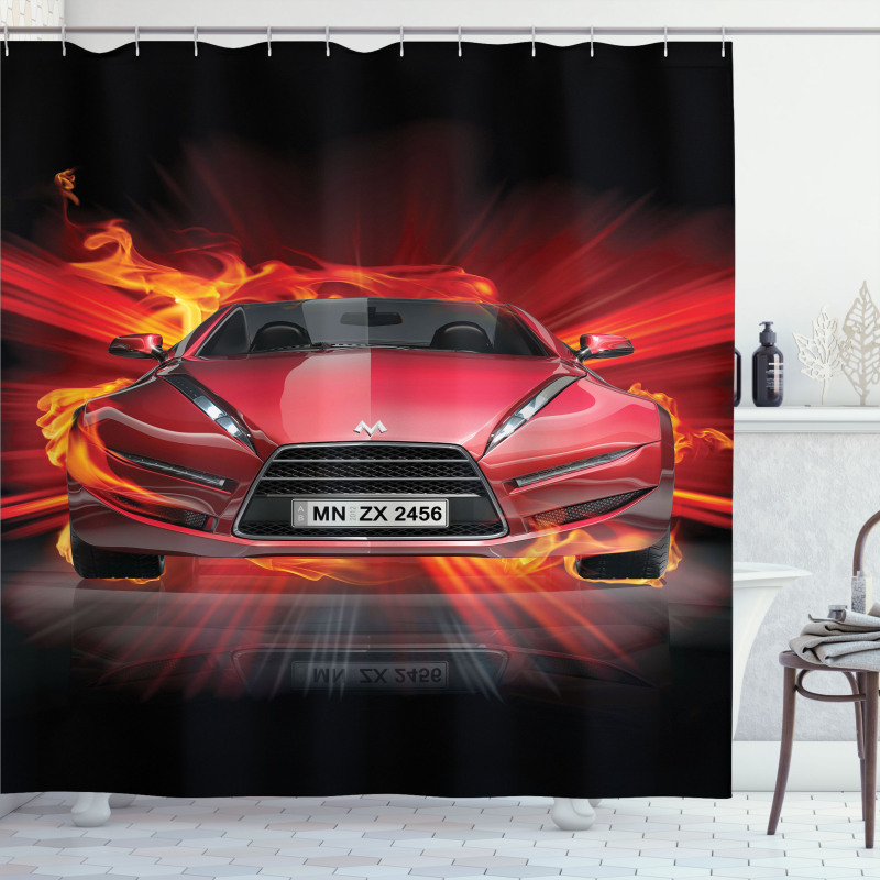 Fire Car Speeding Flames Shower Curtain