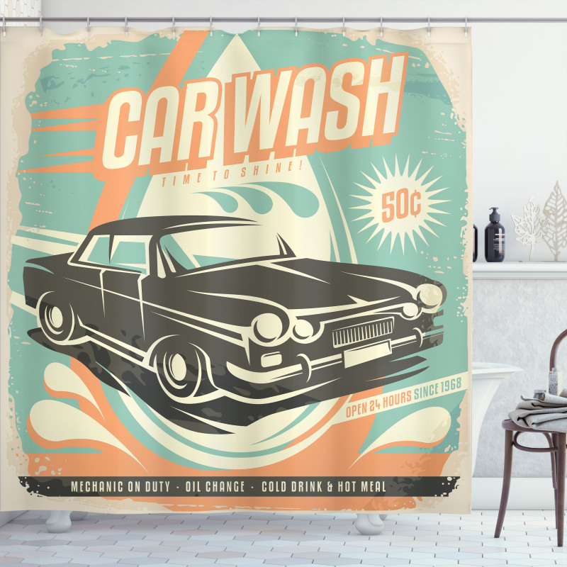 Retro Car Wash Poster Shower Curtain